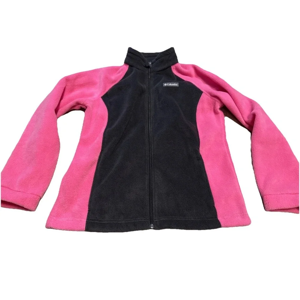 Columbia Youth Girls fleece‎ jacket full zip Black Pink Sz XL  18-20